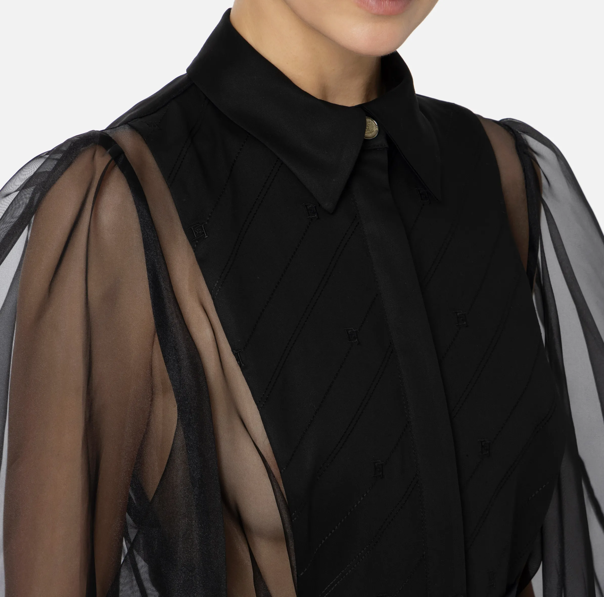 Camicia body in organza con plastron