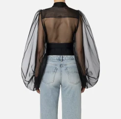 Camicia body in organza con plastron