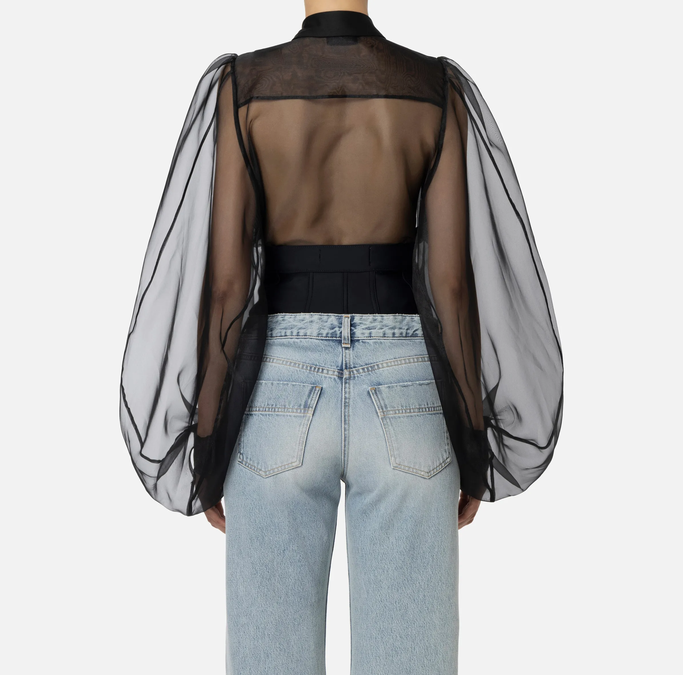 Camicia body in organza con plastron