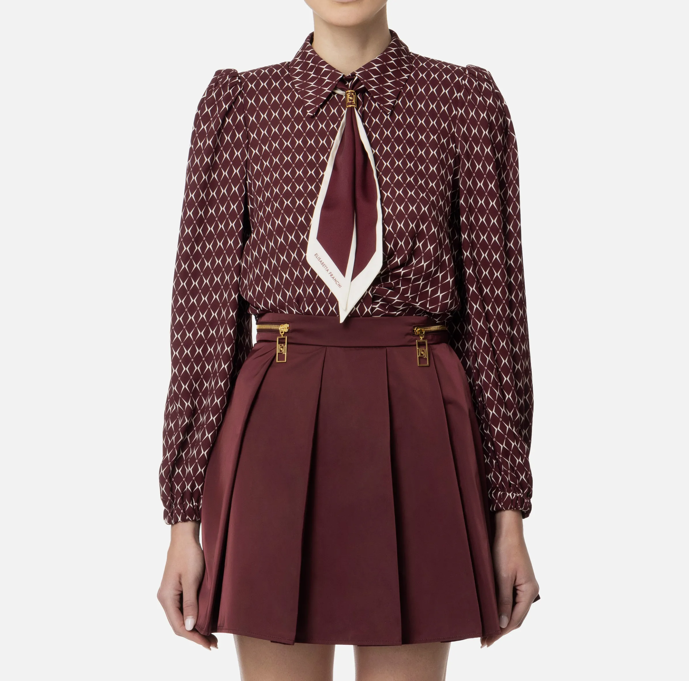 Camicia cropped in georgette stampa rombo con foulard