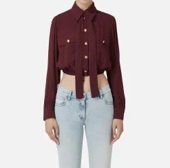 Camicia cropped in georgette con foulard