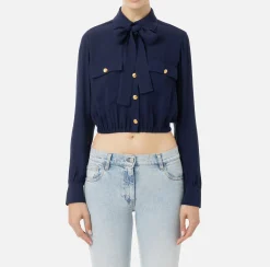 Camicia cropped in georgette con foulard