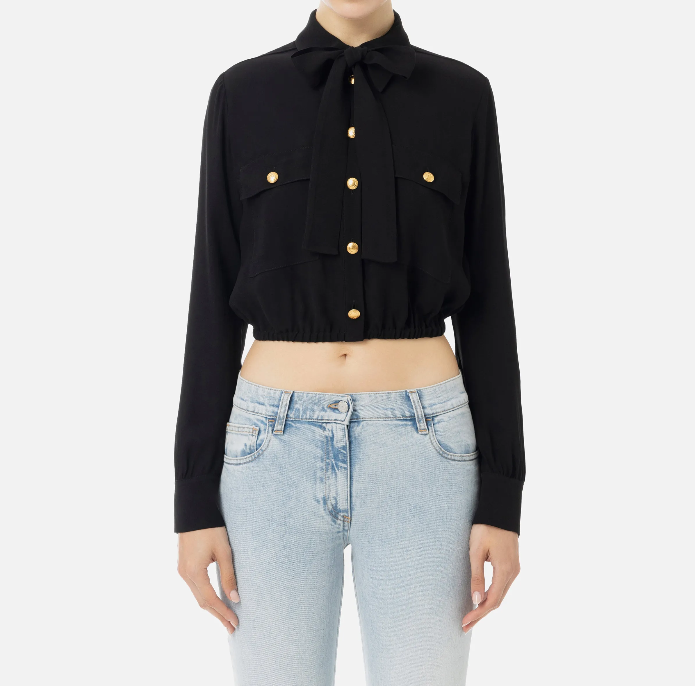 Camicia cropped in georgette con foulard