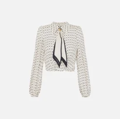 Camicia cropped in georgette stampa rombo con foulard