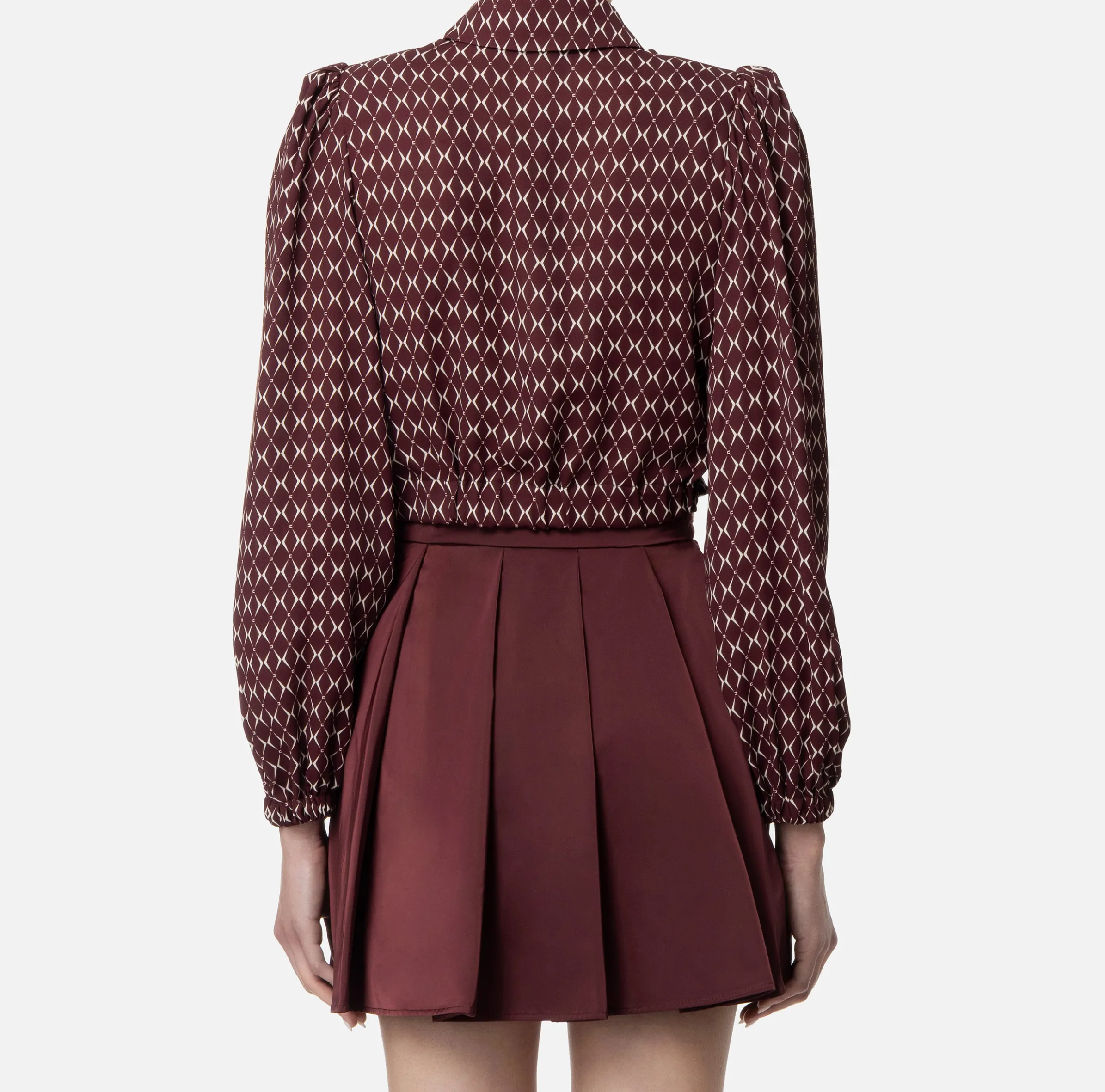 Camicia cropped in georgette stampa rombo con foulard