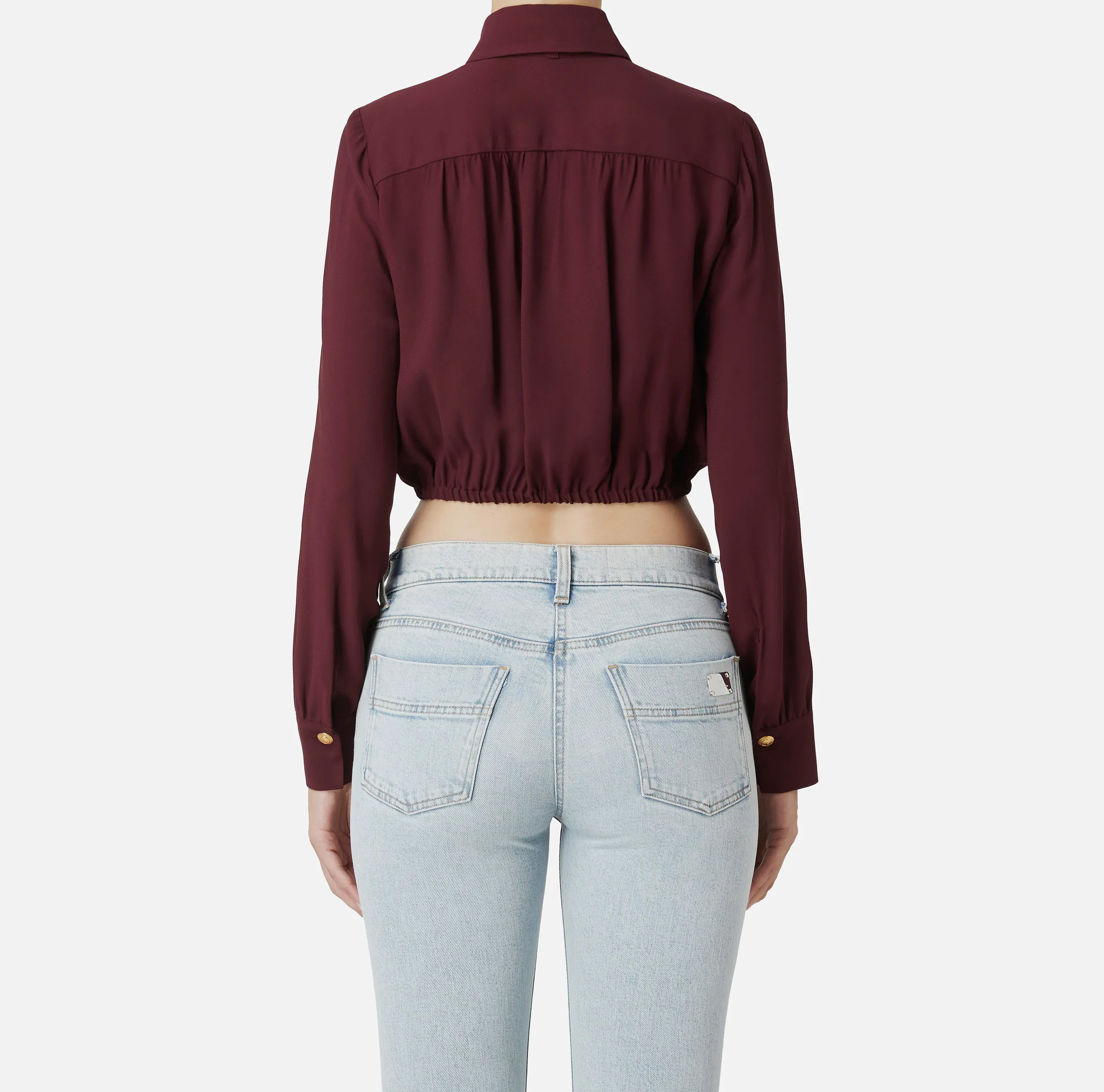 Camicia cropped in georgette con foulard