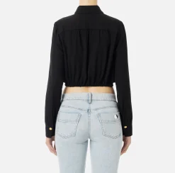 Camicia cropped in georgette con foulard