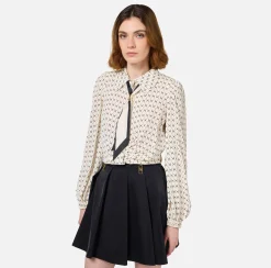 Camicia cropped in georgette stampa rombo con foulard