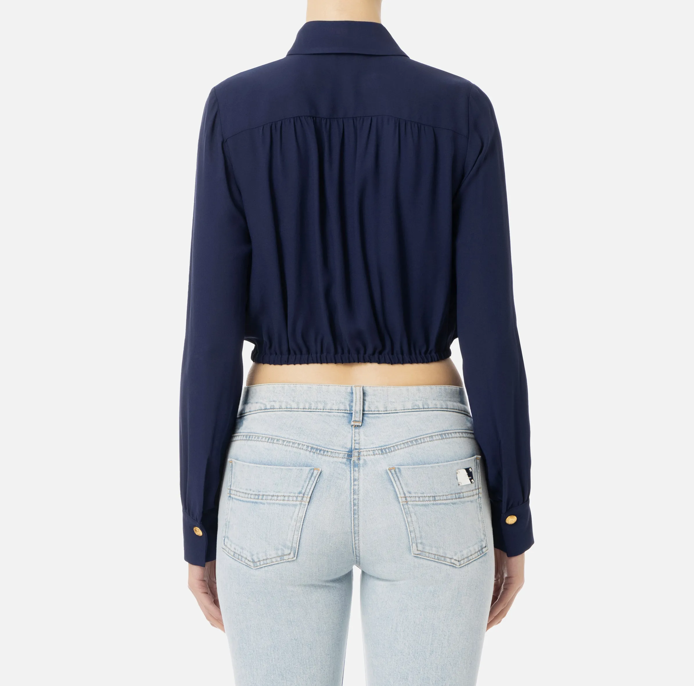 Camicia cropped in georgette con foulard