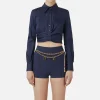 Camicia cropped in popeline stretch con drappeggio