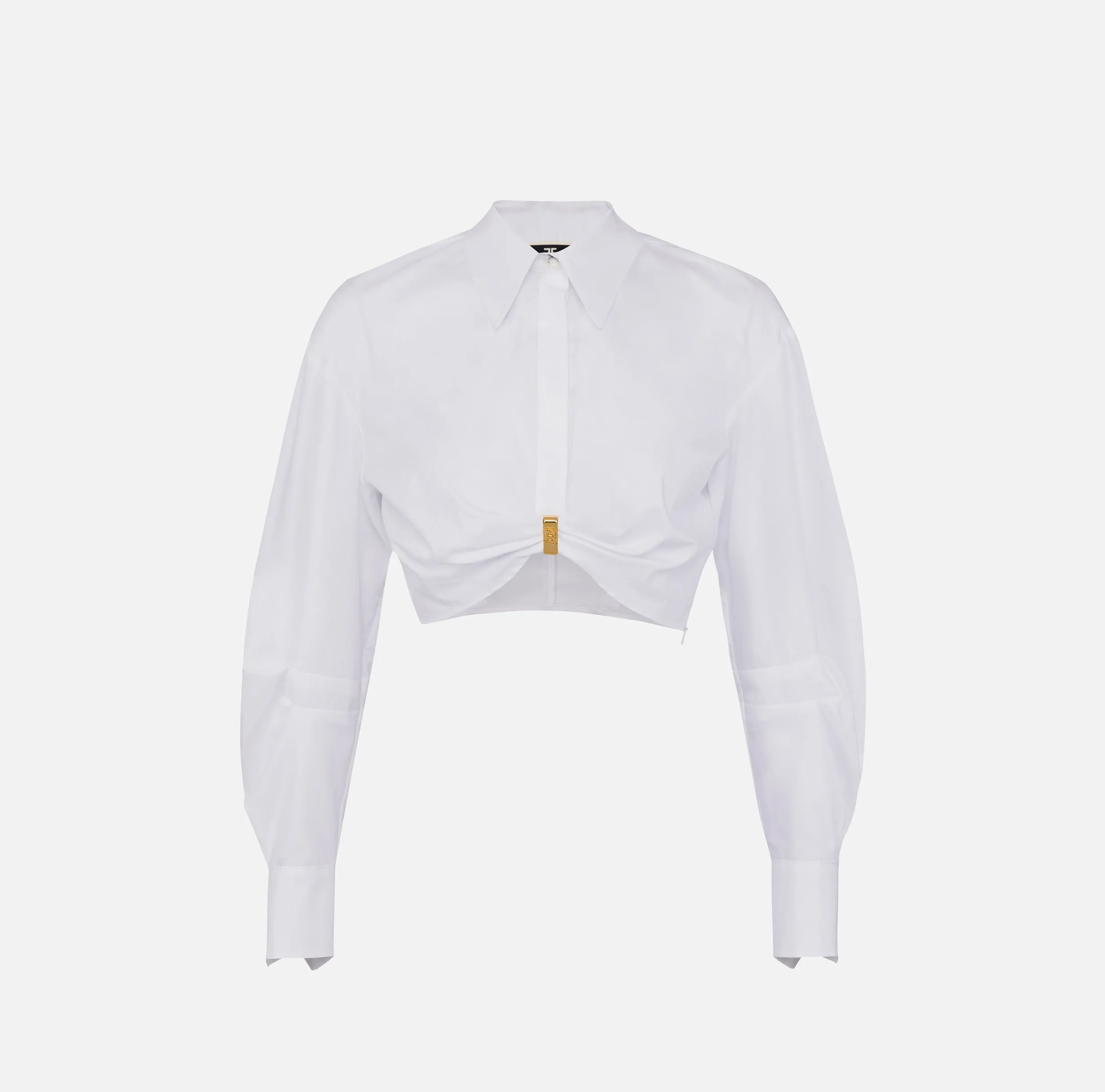 Camicia cropped in popeline con drappeggio e anella