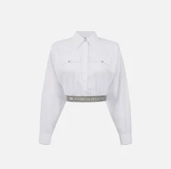 Camicia cropped in popeline con fascione