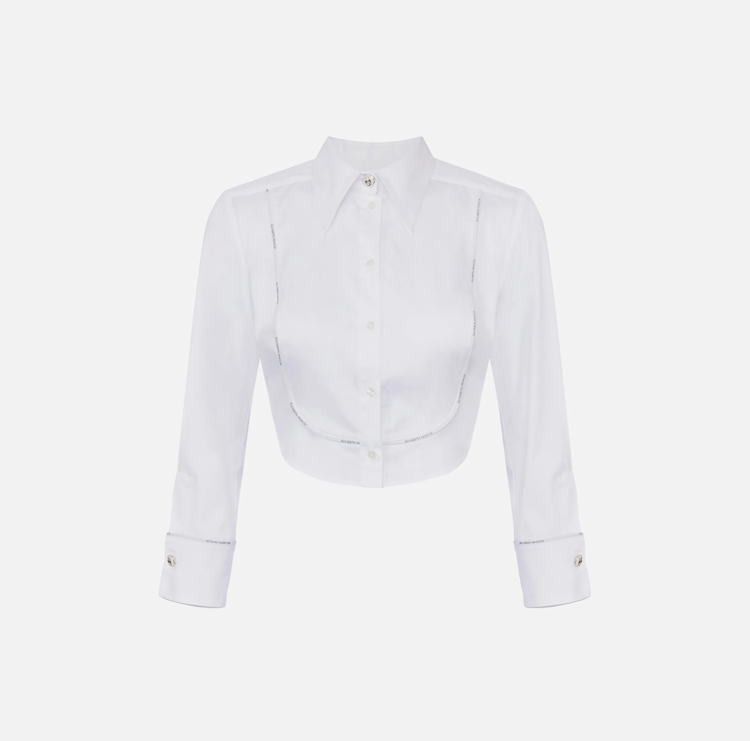 Camicia cropped in popeline con plastron ed elastico logato