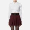 Camicia cropped in popeline stretch con drappeggio