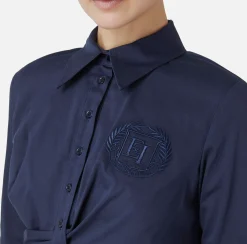 Camicia cropped in popeline stretch con drappeggio