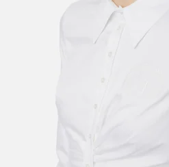 Camicia cropped in popeline stretch con drappeggio