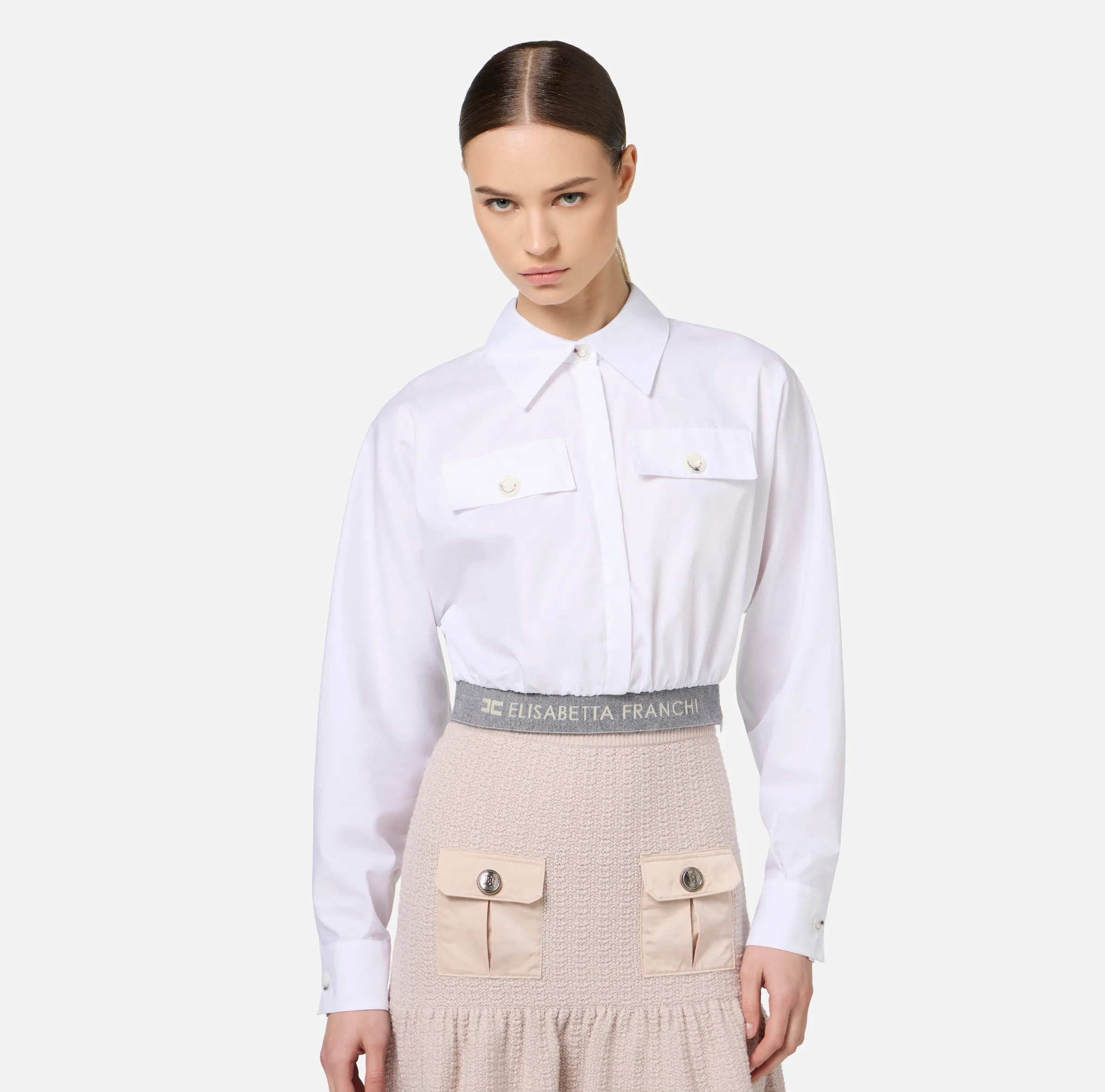 Camicia cropped in popeline con fascione
