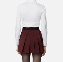 Camicia cropped in popeline stretch con drappeggio