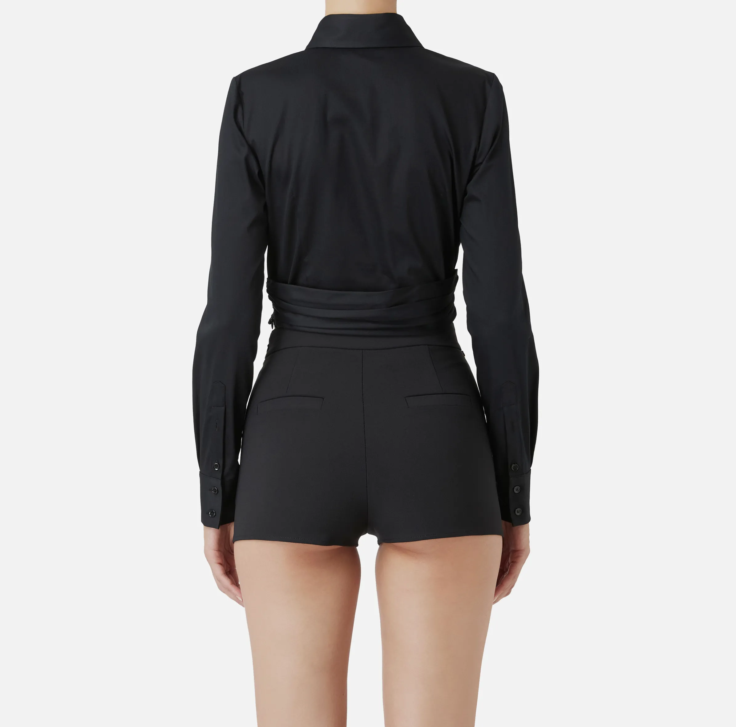 Camicia cropped in popeline stretch con drappeggio