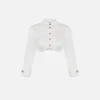Camicia cropped in raso con taglio coppe