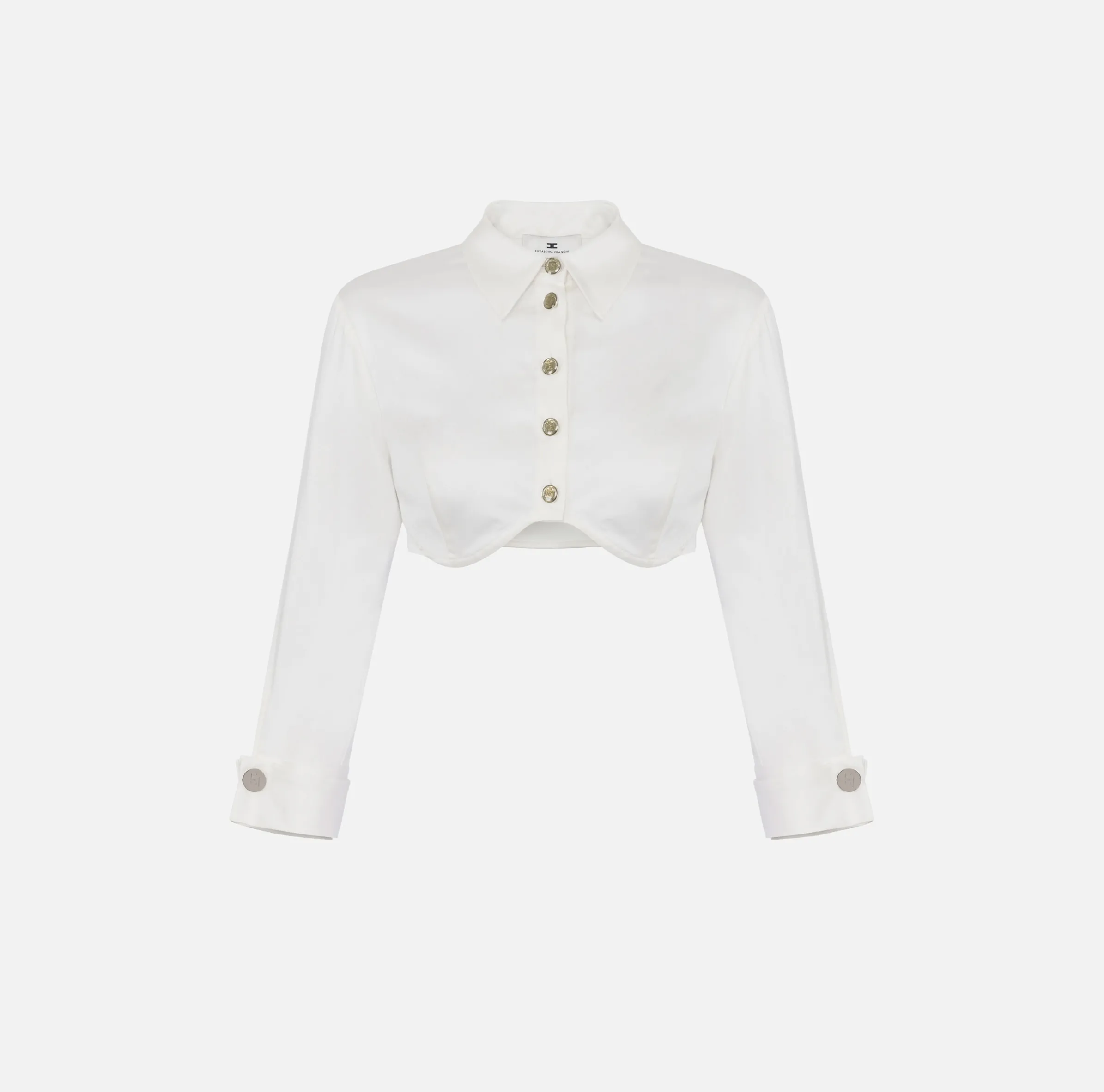 Camicia cropped in raso con taglio coppe