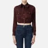 Camicia cropped in raso jacquard con foulard