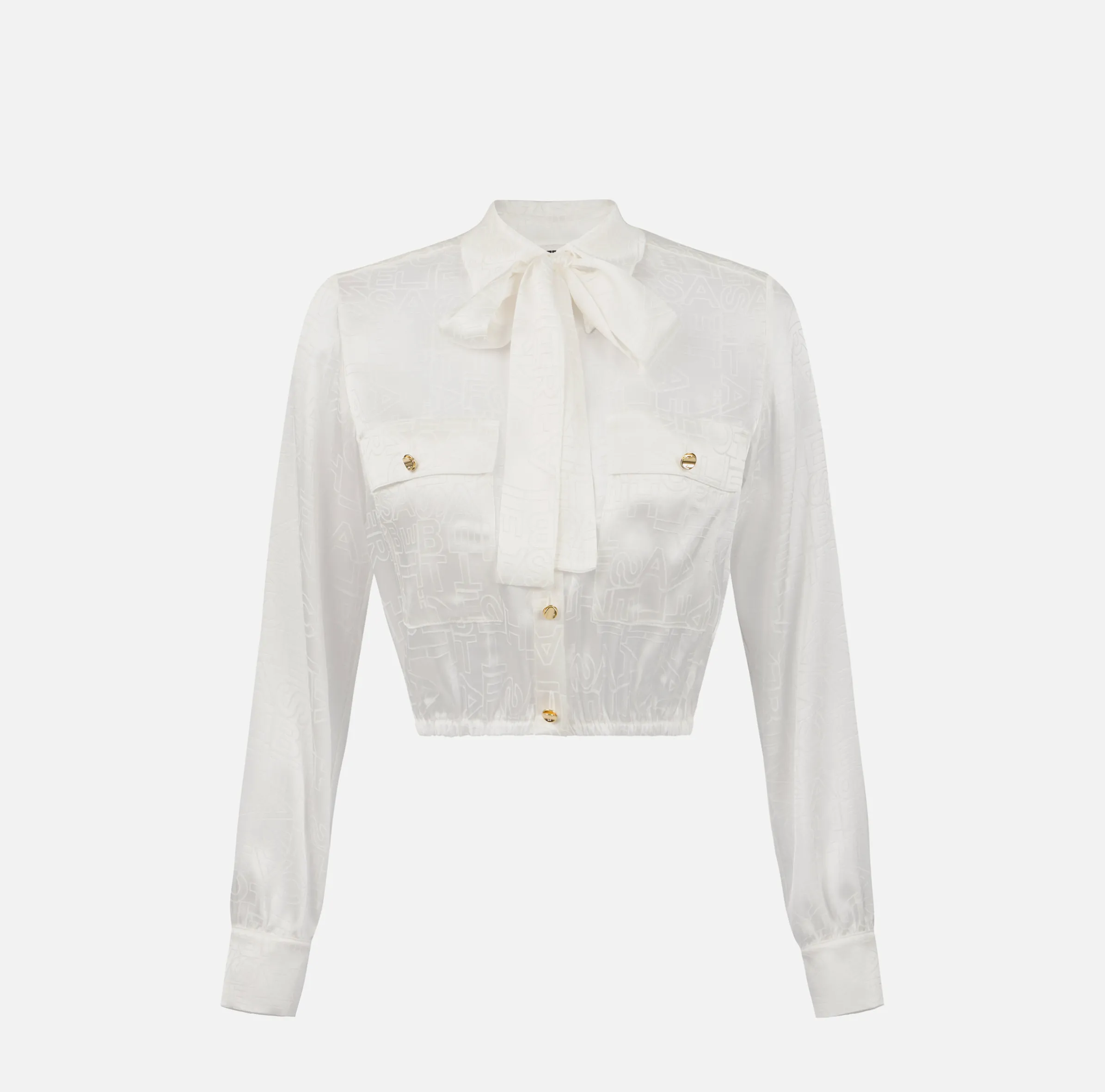Camicia cropped in raso jacquard con foulard