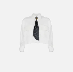Camicia cropped in raso stretch con foulard