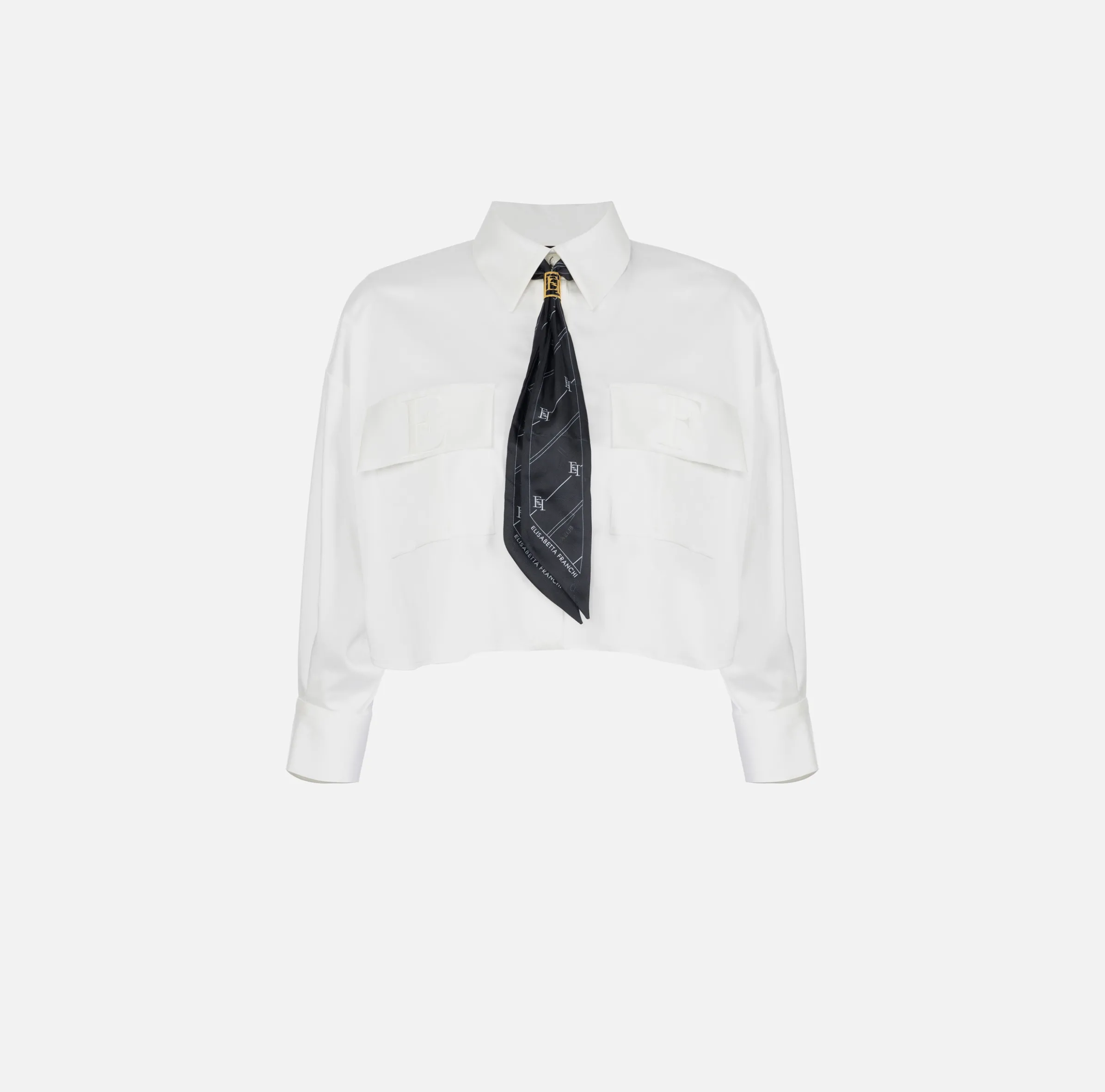 Camicia cropped in raso stretch con foulard