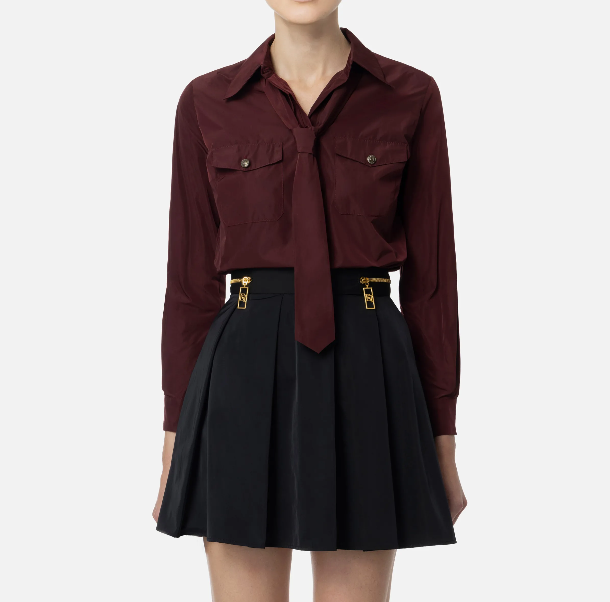 Camicia dritta in nylon tecnico con cravatta