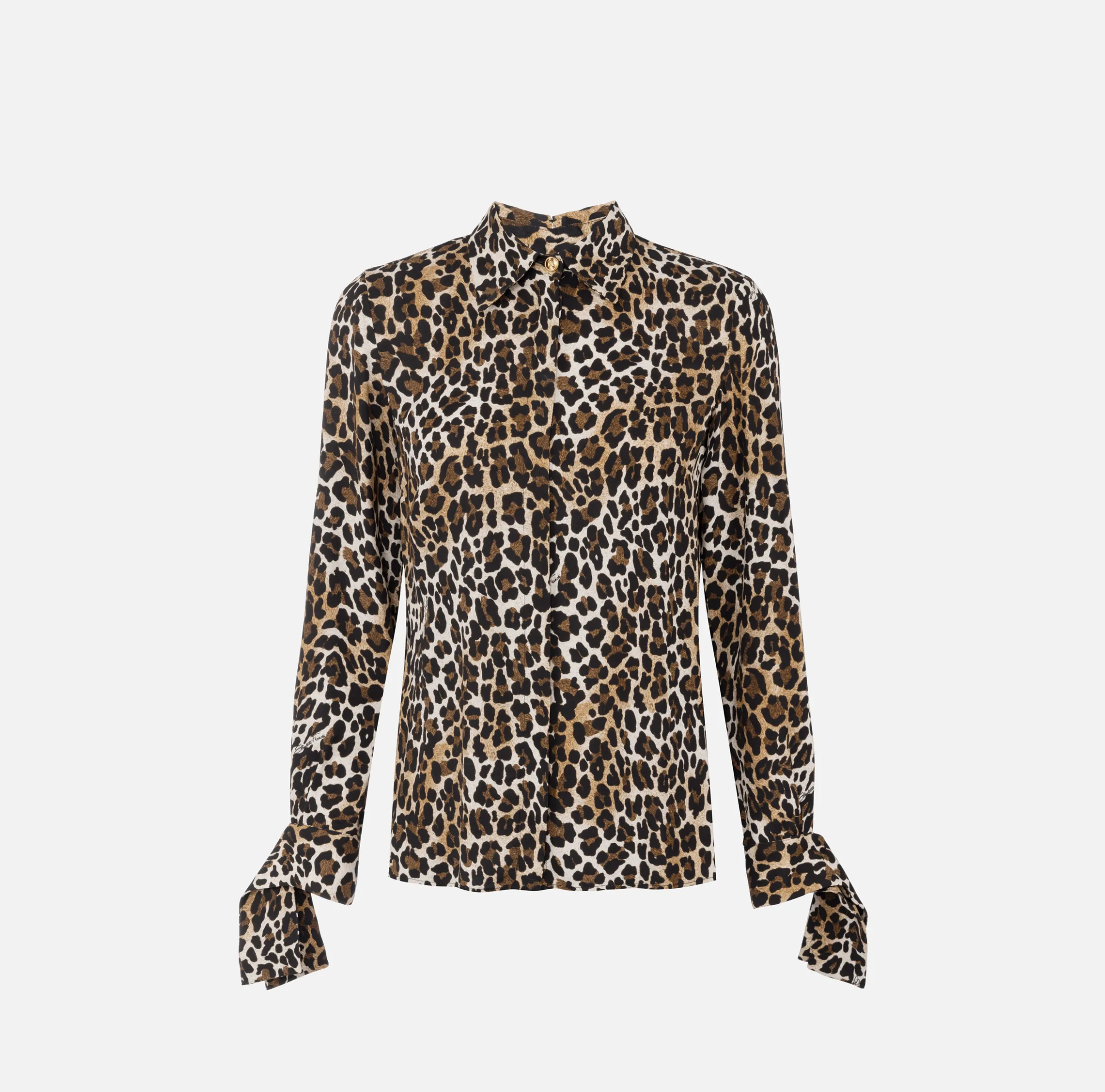 Camicia in georgette animalier con polsi a nastro
