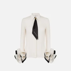 Camicia in georgette con ruches e foulard