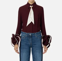 Camicia in georgette con ruches e foulard