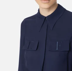 Camicia in georgette con patte ricamate