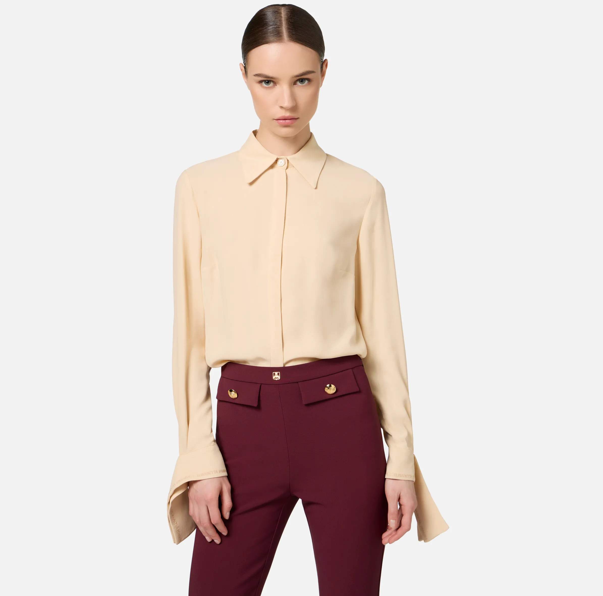 Camicia in georgette con polsi ricamati