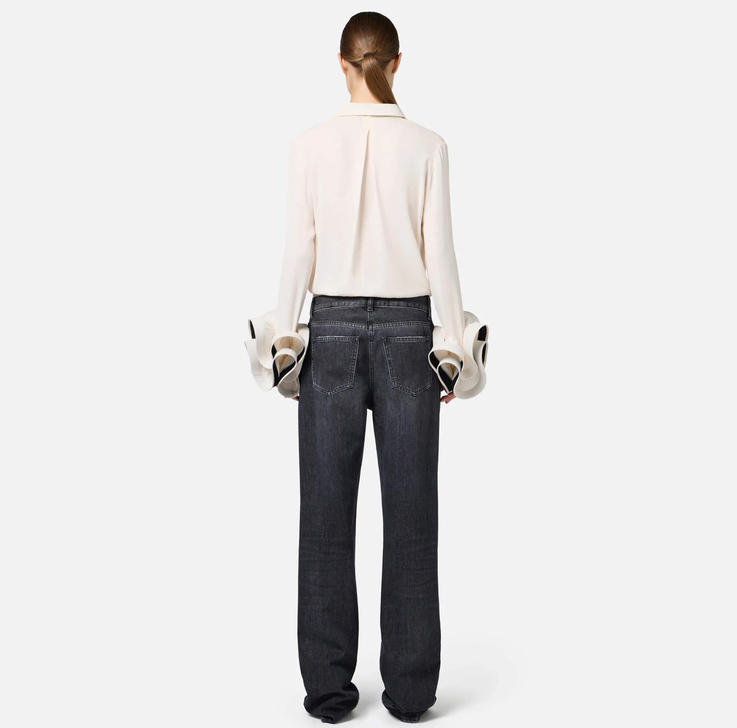 Camicia in georgette con ruches e foulard