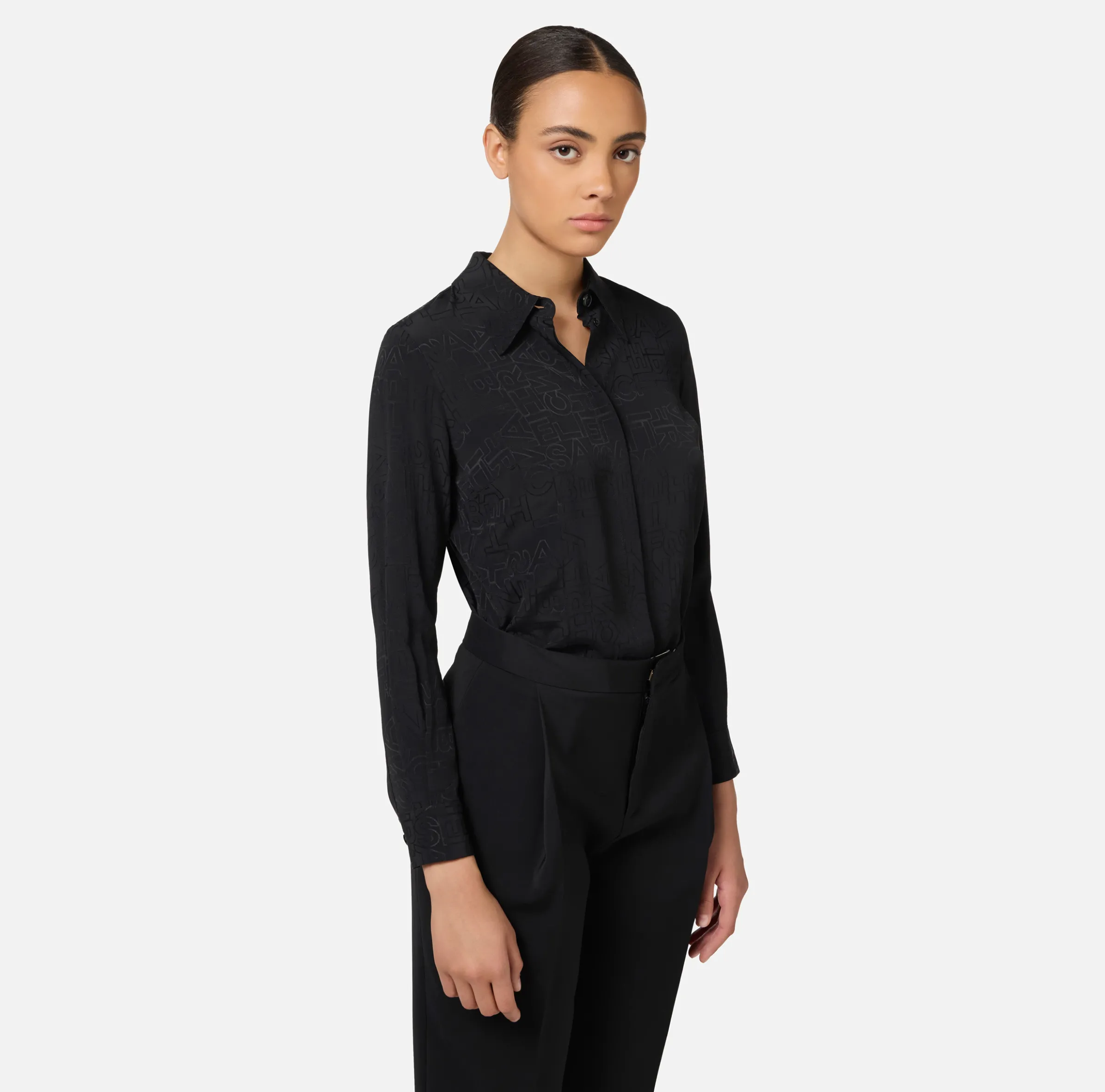 Camicia in georgette jacquard lettering