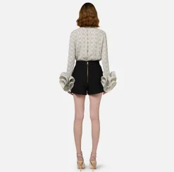Camicia in georgette stampata con ruches e foulard