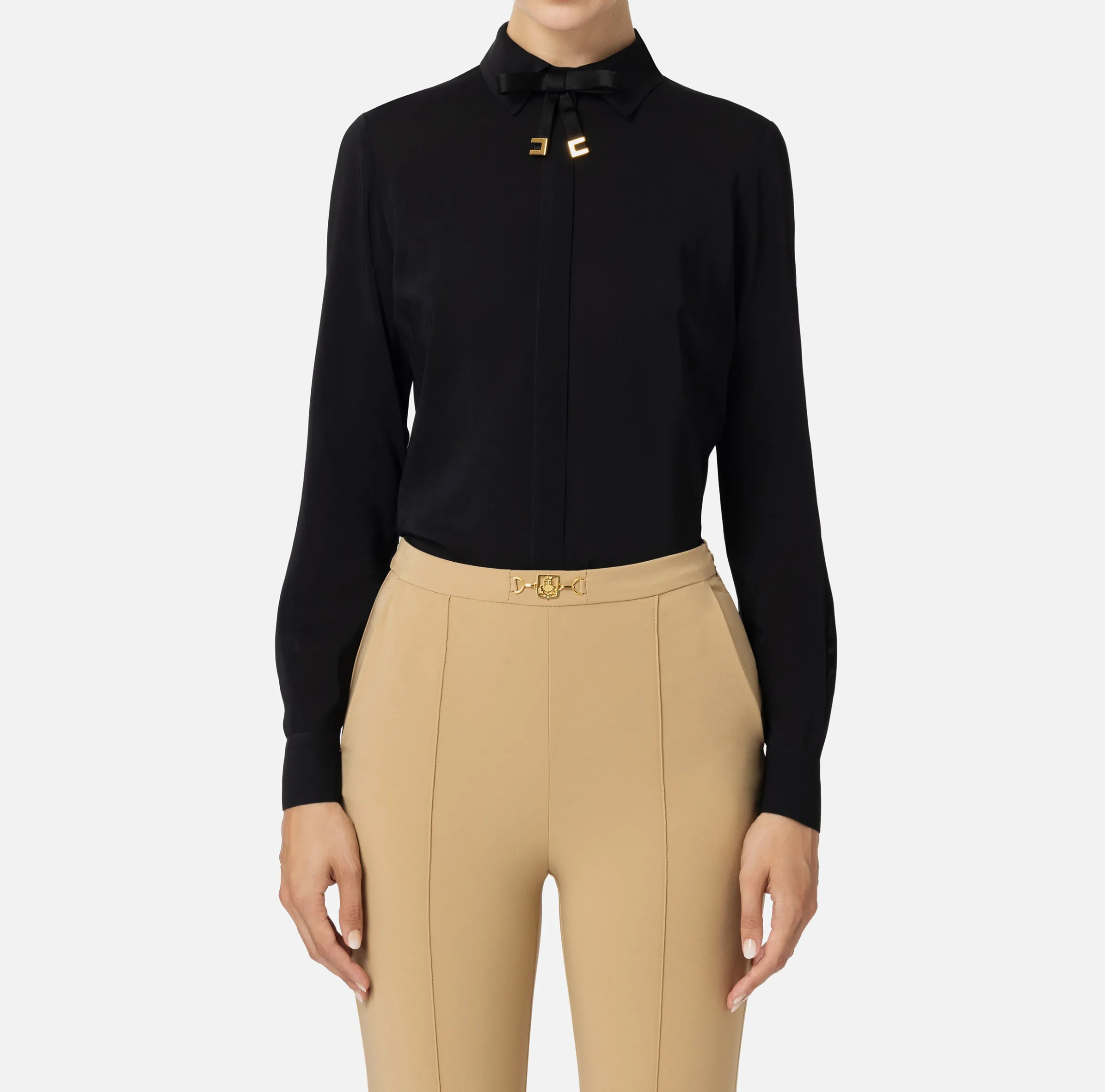 Camicia in georgette stretch con fiocco