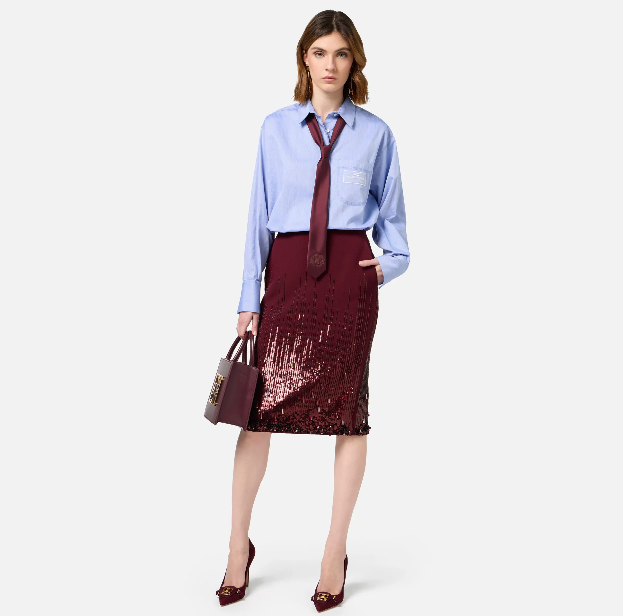 Camicia in popeline con etichetta logo