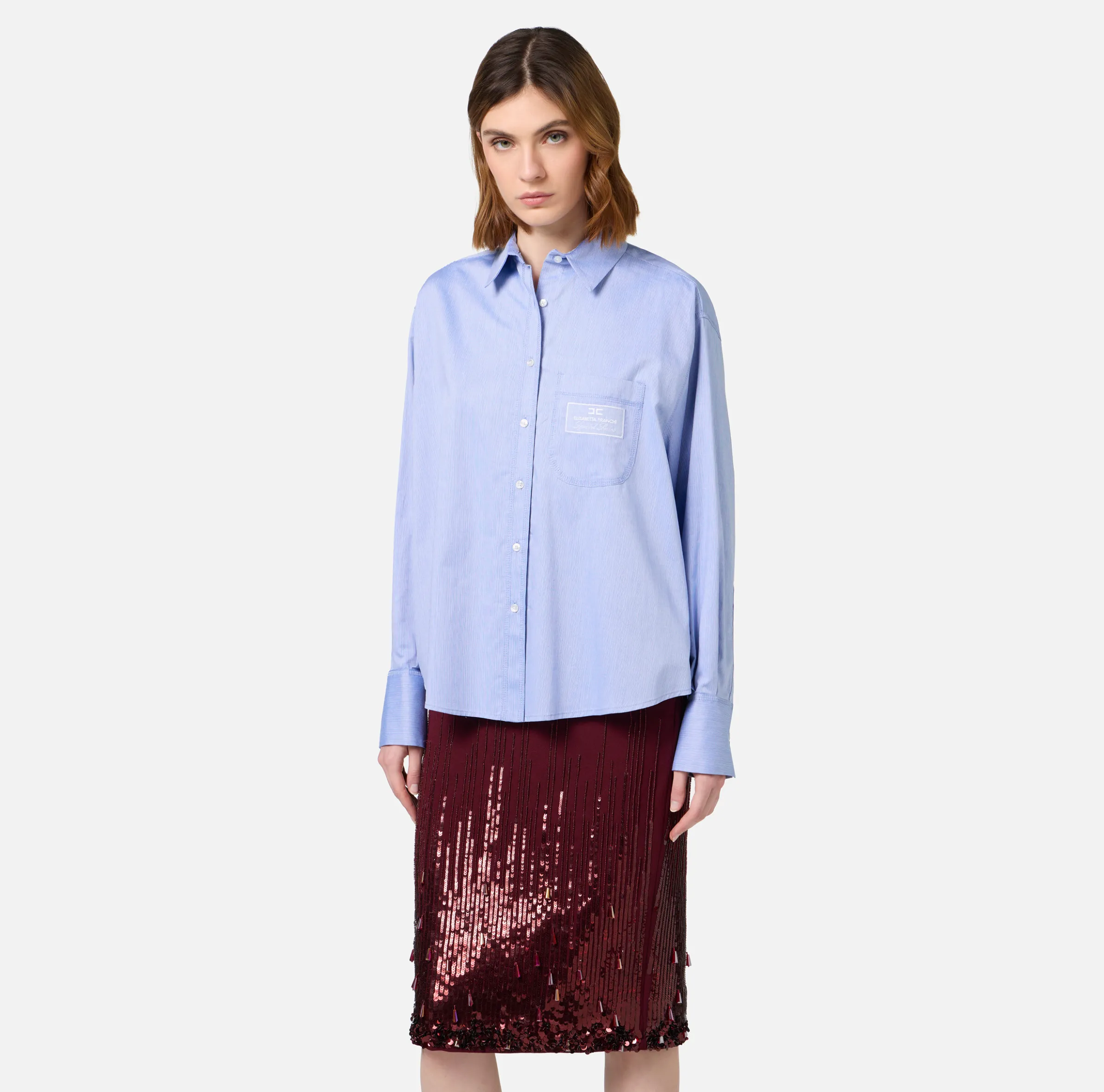 Camicia in popeline con etichetta logo