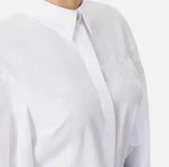 Camicia in popeline di cotone con arricciatura e stemma logo