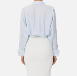 Camicia in popeline di cotone con arricciatura e stemma logo