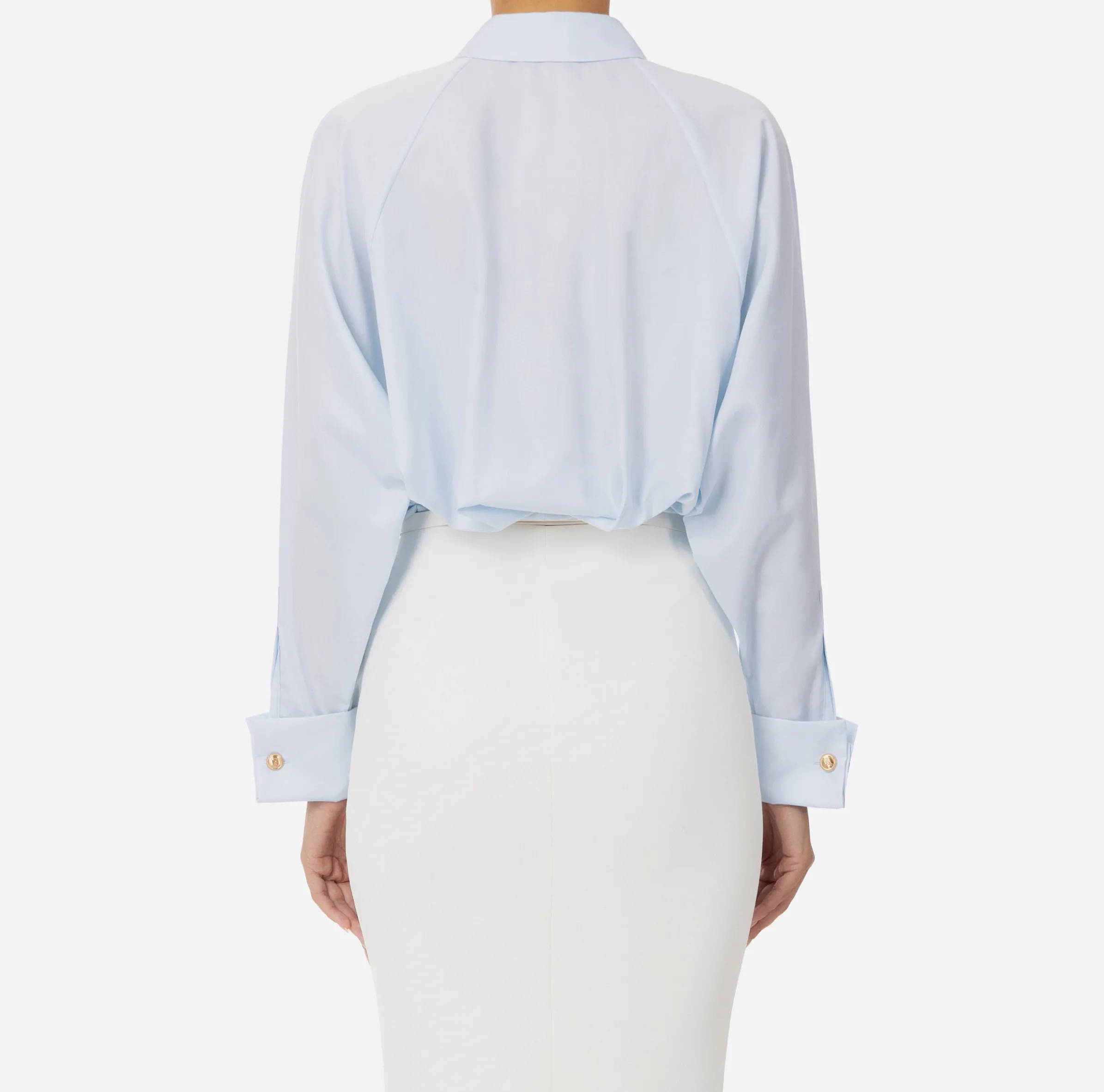 Camicia in popeline di cotone con arricciatura e stemma logo