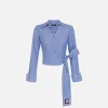 Camicia in popeline rigato con fusciacca ricamata