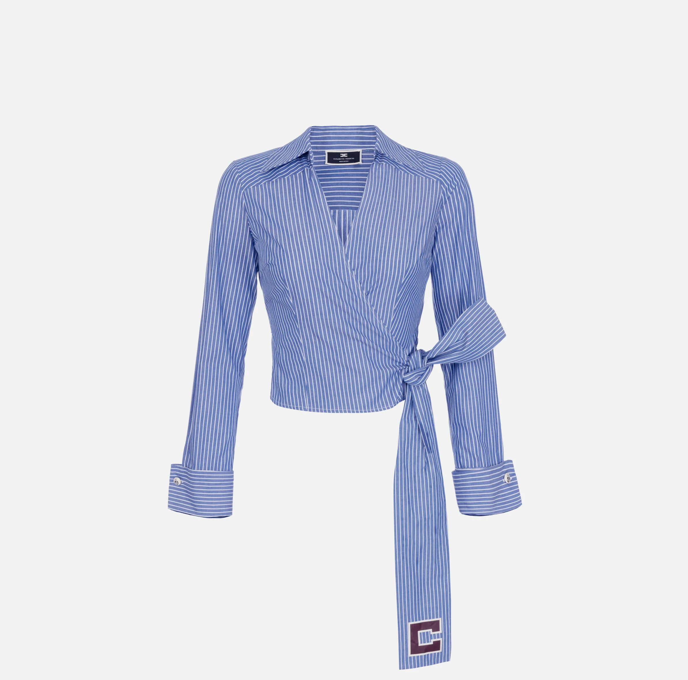Camicia in popeline rigato con fusciacca ricamata