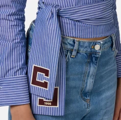 Camicia in popeline rigato con fusciacca ricamata