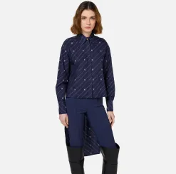Camicia in popeline stampato con fondo asimmetrico