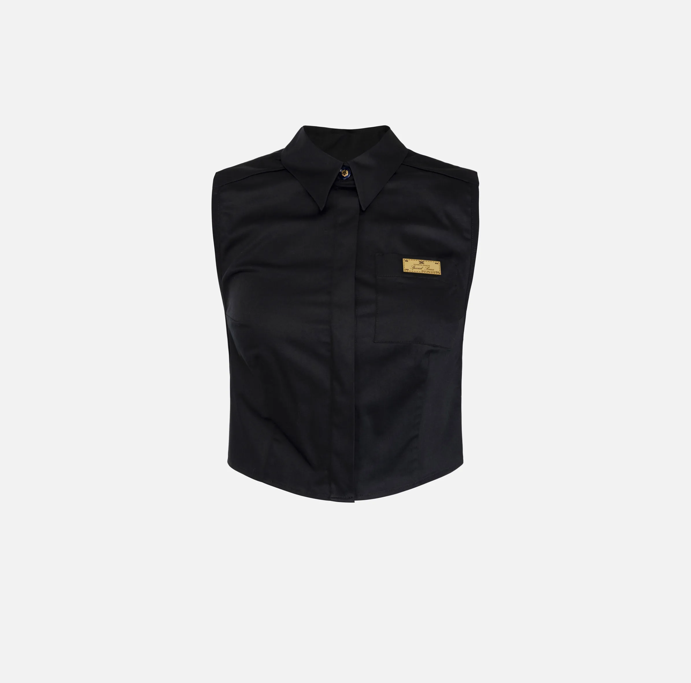 Camicia smanicata in popeline con elastici logati