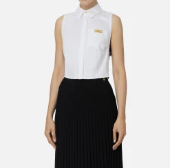 Camicia smanicata in popeline con elastici logati